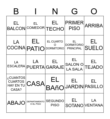 PARTES DE LA CASA Bingo Card