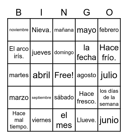 El Tiempo y Las Estaciones Bingo Card