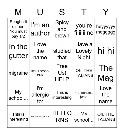 Mustard Bingo Card