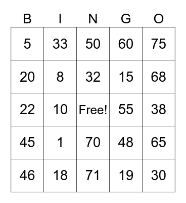 My Bingo card Bingo Card