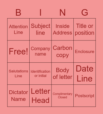 ส่วนประกอบของจดหมาย Bingo Card