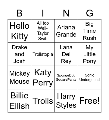 Musical Bingo Card