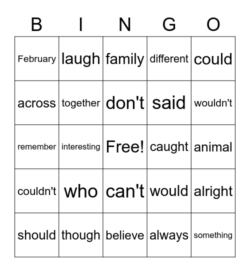 Tricky Words Bingo Card