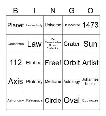 COPERNICUS LISTENING Bingo Card