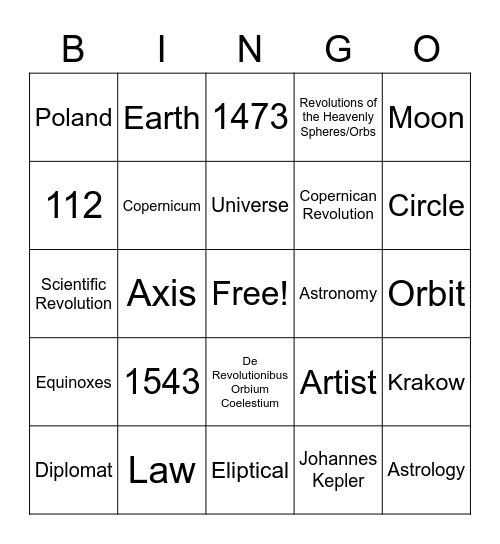 COPERNICUS LISTENING Bingo Card