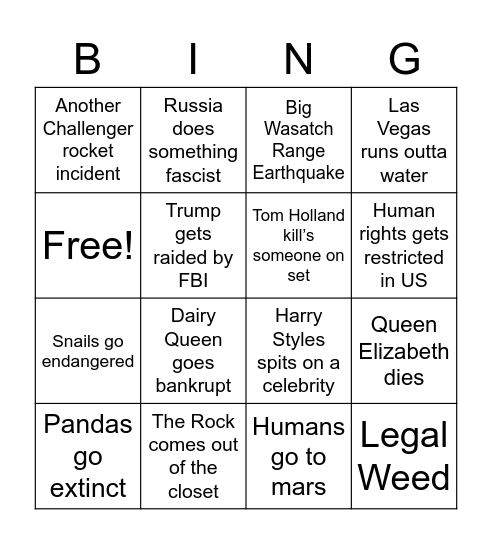 2022 Bingo Card