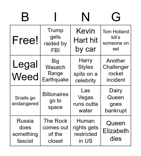 2022 Bingo Card Bingo Card