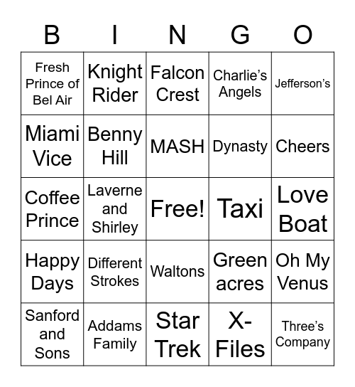 TV Shows Bingo Card