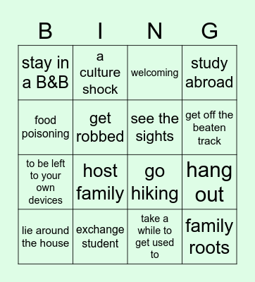 Vocabulary revision Bingo Card