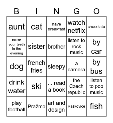 Present simple - přítomný čas Bingo Card