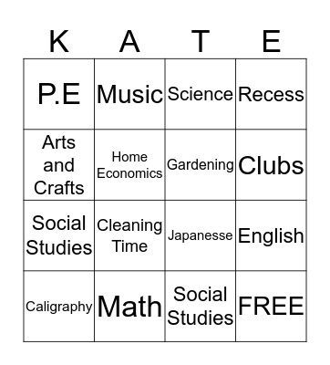 What subject do you like? Bingo Card