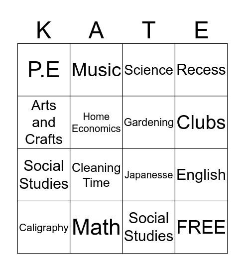 What subject do you like? Bingo Card