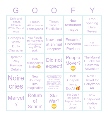 Noire's D23 Bingo (No Paychecks allowed) Bingo Card
