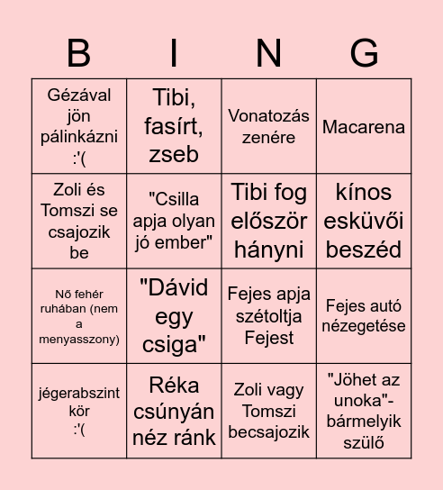 Fejes és Réka esküvője Bingo Card