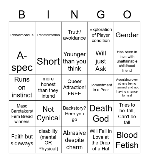 Rene Character Bingo Card