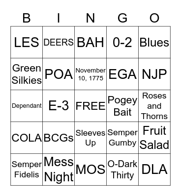 Marine Corps Bingo Card