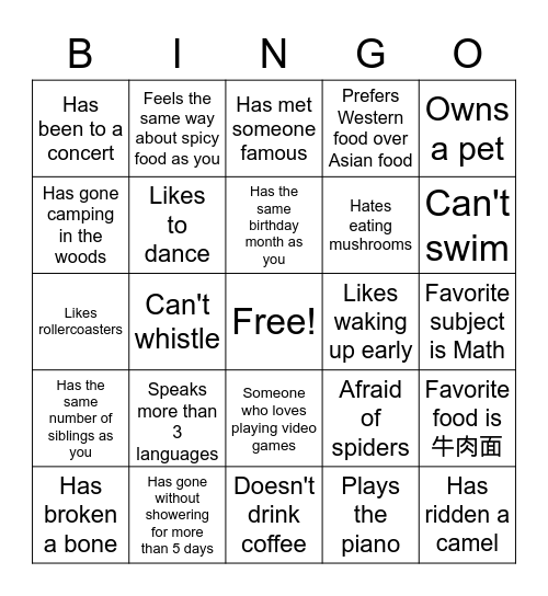 Human Bingo Card