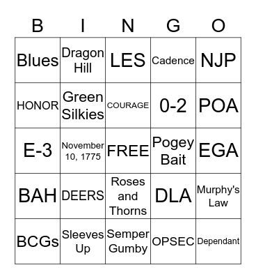 Marine Corps Bingo Card