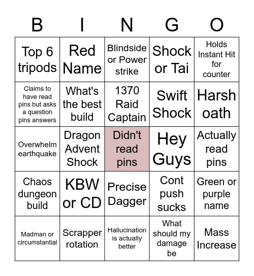 Question Bingo Card