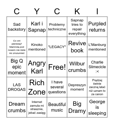 10 September Lore stream Bingo Card
