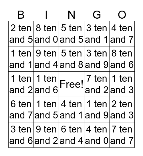 Ten Bingo Card