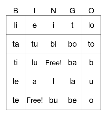 Phonics Bingo! aeiou blt blends Bingo Card