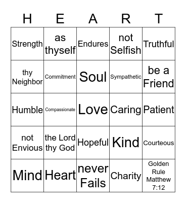 Thou shalt love... Bingo Card