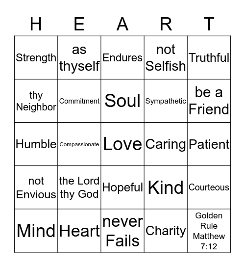 Thou shalt love... Bingo Card