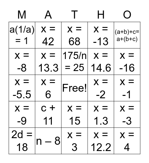 Quiz Review Bingo - 1 Bingo Card