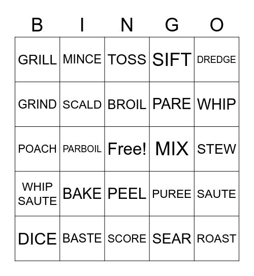 Culinary Vocabulary Bingo Card