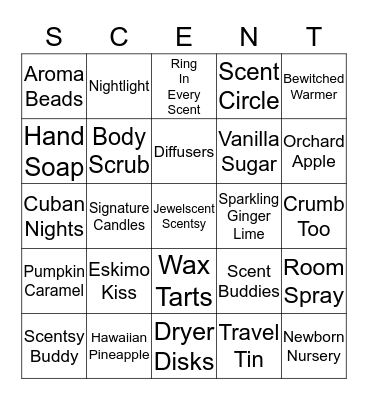Scentsy/ Jewelscent Bingo Card