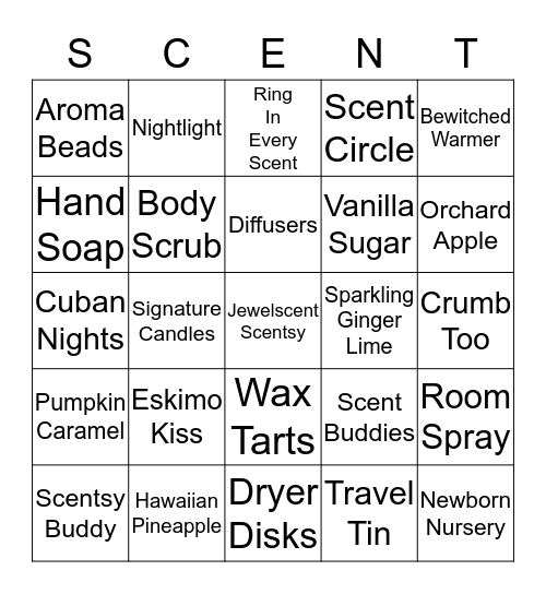 Scentsy/ Jewelscent Bingo Card