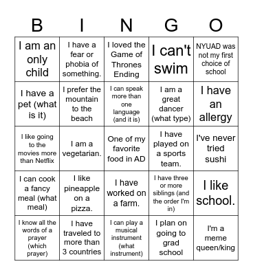 Diversity Bingo Card