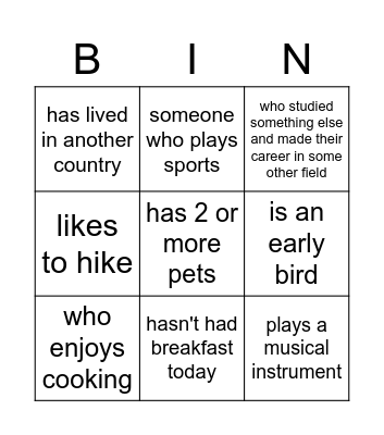 Meet and Greet Bingo Card