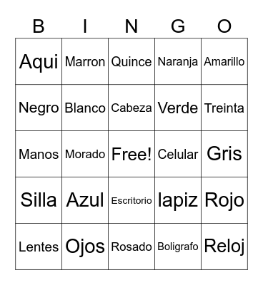 Spanish Review Bingo Card