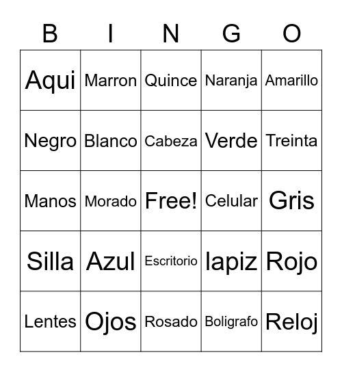 Spanish Review Bingo Card