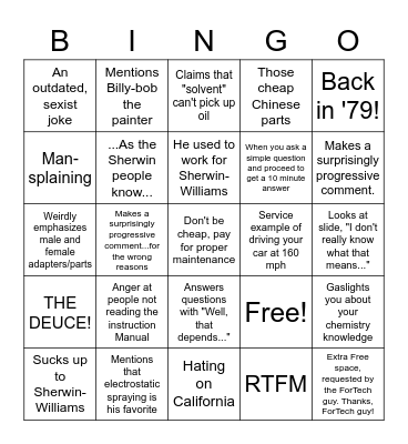 Spray Workshop Bingo! Bingo Card