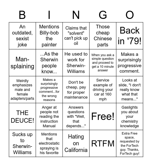 Spray Workshop Bingo! Bingo Card