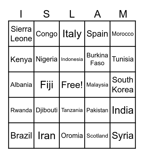 Muslims around the globe Bingo Card