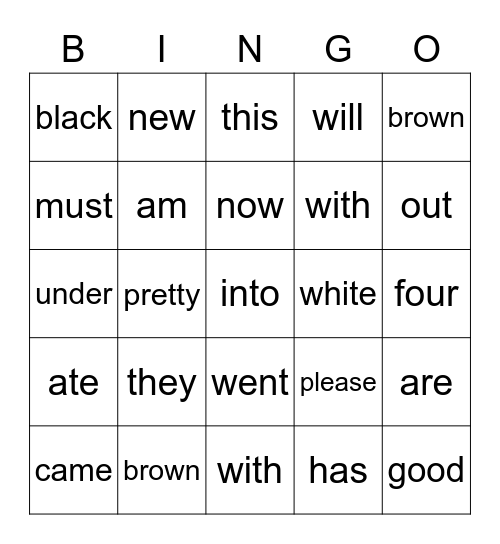 Primer Bingo Card