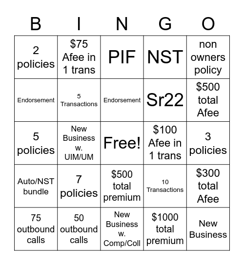 Untitled Bingo Card