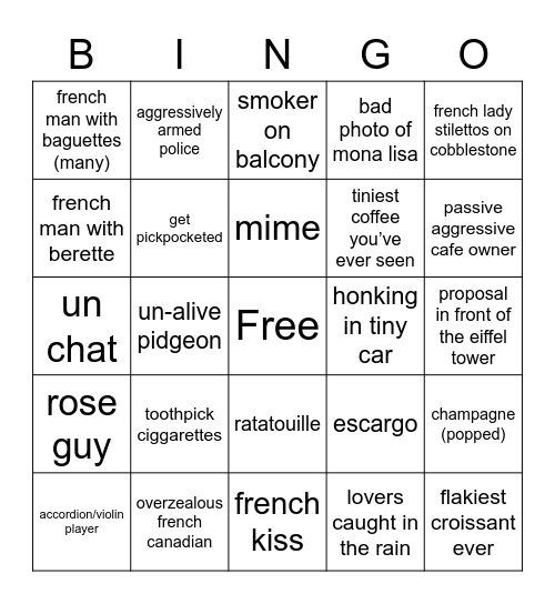 Paris BINGO Card