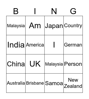 Chinese Nationalities Bingo Card