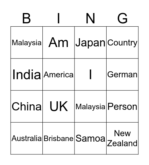 Chinese Nationalities Bingo Card