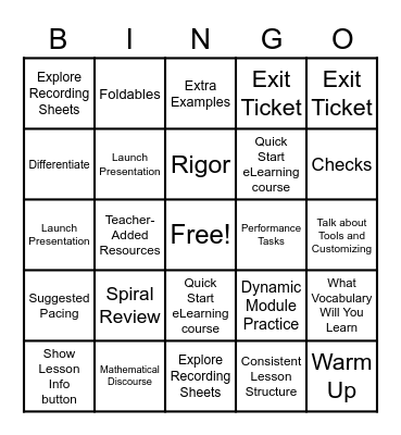 Reveal Math Bingo Card