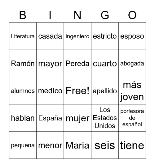 RN, Enrique, Maria Bingo Card