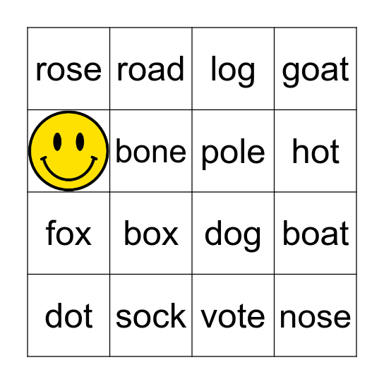 Short and Long Vowel O Bingo Card