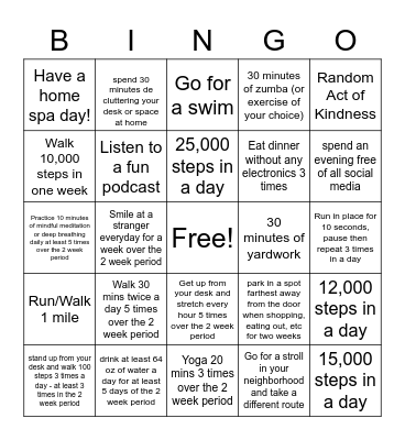 Healthy You Challenge           Week 1&2 Bingo Card