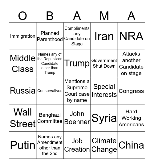 Oct 13 Democratic Debate Card #3 Bingo Card