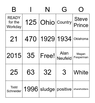 Cintas Spirit Day Bingo Card